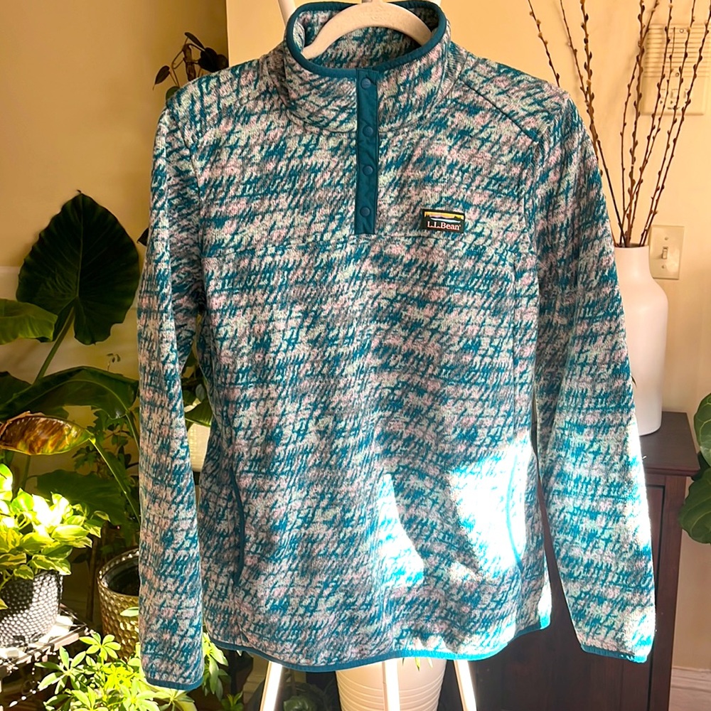 💖LL Bean Women’s Sweater Fleece Knit Snap Button Pullover-XL- EUC